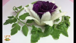 Art In Purple Cabbage & Radish Rose Carving Designs | Vegetable Flower Carving Garnish