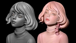 【技术宅】zbrush2020新手教程：从球开始教你，雕刻角色人物头发/上色