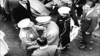 Presidents of Venezuela Marcos Perez Jimenez being welcomed by President of Colom...HD Stock Footage