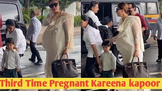 Third Time Pregnant Kareena kapoor Flaunting Her Baby Bump With Son Taimur & Jeh Ali Khan !