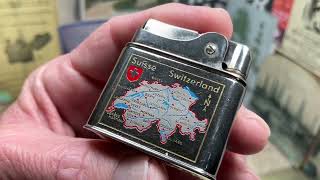 Vintage Eveready Automatic Petrol Lighter Featuring A Map Of Switzerland MADE IN GERMANY