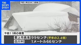 岐阜・郡上市で1メートル近い積雪も　県内の多くで今季一の大雪に｜TBS NEWS DIG