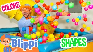 Blippi Learns Shapes at Ball N Bounce Indoor Playground! Educational Videos for Kids