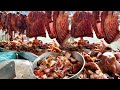 TAKHMAO CITY !! Stall of Meat! BBQ-Juicy Pork, Roast duck, Crispy Pork belly, Braised Pork, Cambodia