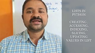 Lists in Python Part 1 || Creating || Accessing || Indexing || Slicing || Updating Values in List