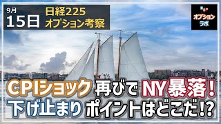 【日経225オプション考察】9/15 CPIショック再びでNYは1276ドル下落！ 急落した日経平均の下げ止まりポイントを押さえておこう！