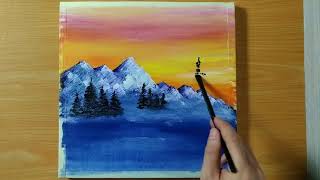 Easy acrylic Painting / Sunset and mountain / Relaxing Art