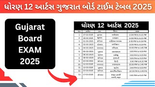 ધોરણ 12 આર્ટસ  બોર્ડની પરીક્ષા નું ટાઇમ ટેબલ 2025 || Std 12 Arts Board Exam Time Table 2025 ||