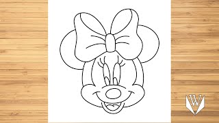 How to draw Minnie Mouse Step by step, Easy Draw | Free Download Coloring Page