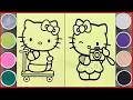 Sand painting Hello Kitty takes pictures, plays scooters and hugs hearts (Chim Xinh channel)