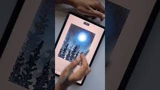 Moonlight scenery drawing in IBIS paint x #shorts ,Digital watercolor scenery in tablet
