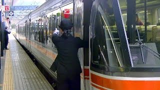 【車内放送】普通電車に追い越される特急ひだ25号（85系　女性車掌　JR東海チャイム　大阪発車後）