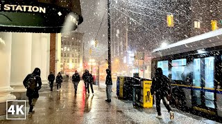 【4K】Vancouver Night Heavy Snow Walk | BC Canada (Binaural City Sounds)