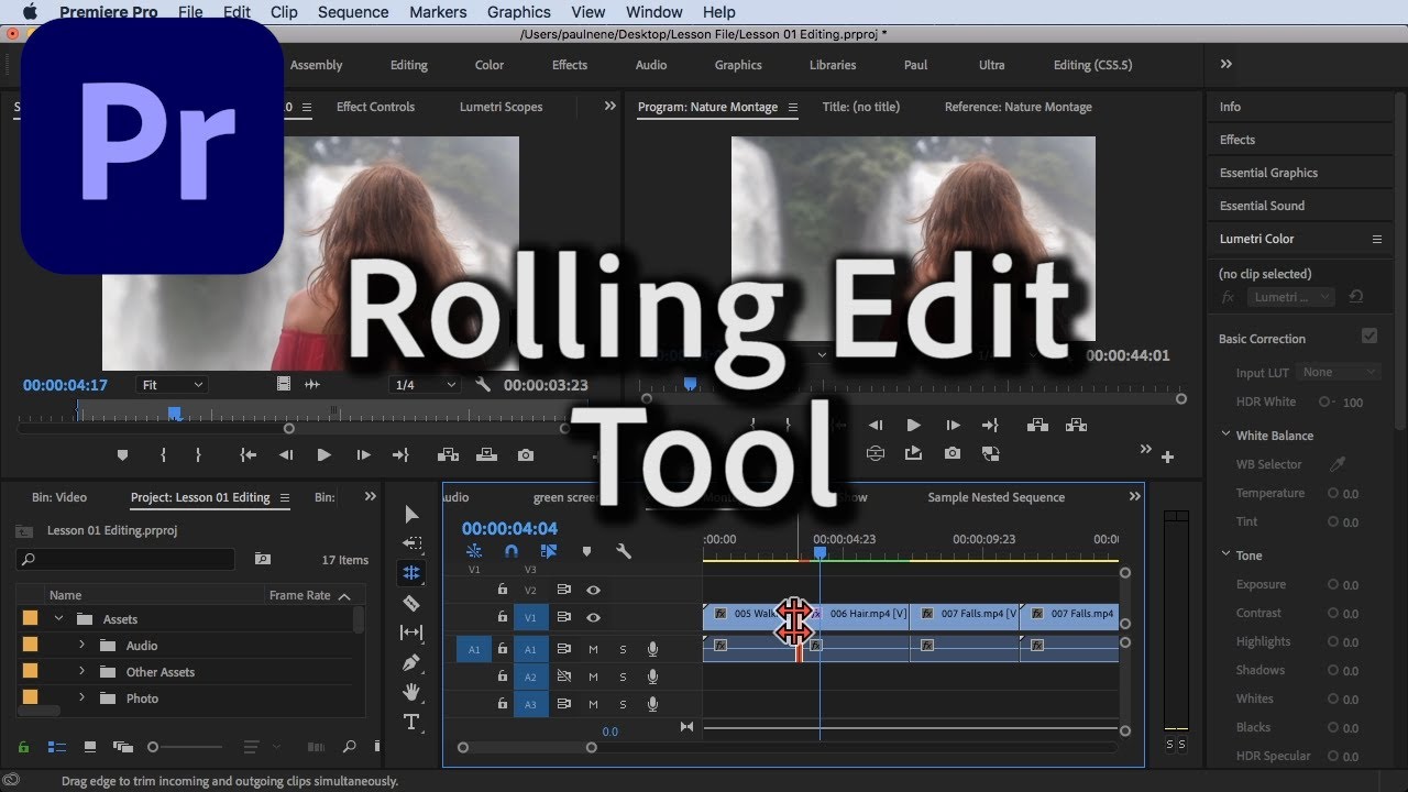 How To Use Rolling Edit Tool In Premiere Pro Cc 2020 Video Youtube