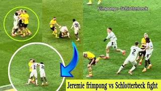 Jeremie Frimpong vs Schlotterbeck ( fight ) During Borussia dortmund vs bayer leverkusen 🤯 redcard!