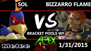 Apex 2015 - Bizzarro Flame (Ganondorf) Vs. Sol (Falco, Fox) - Pools Round 1 - SSBM