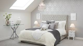 Master Bedroom Makeover with a Glam Feature Silver Damask Wallpaper - I Love Wallpaper