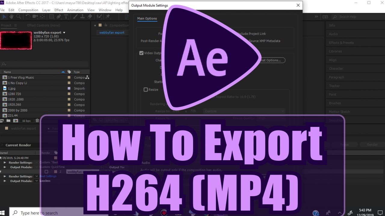 How To Render Export Video In After Effects CC H264 MP4 - YouTube