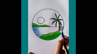 Easy and beautiful sunset scenery drawing || Sunset scenery drawing ideas #My_drawing_album