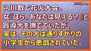 【スカッとする話】”盲導犬を連れた女性” 私たちに「花火ですか？」と話し掛けて来た。「ほら、あなたは見える？」と盲導犬を撫でていたが、実はその時、その犬は通りすがりの小学生二人からいたずらされていた。