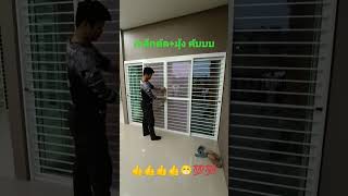 ประตูเหล็กดัดเลื่อนรางแขวนพร้อมมุ้งลวด สีขาวๆๆ #ช่างเหล็ก #diy #door #window  #design #เหล็กดัด