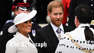 Duke and Duchess of Sussex arrive at St Paul's thanksgiving service | Queen's Platinum Jubilee