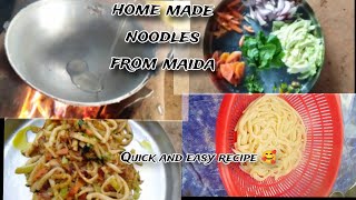 Home Made Noodles From Maida 🤗/First video of noodles 🍜/Quick and easy recipe 😍