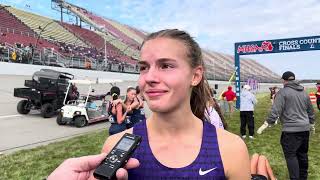 Ann Arbor Pioneer’s Rachel Forsyth reacts to winning MHSAA Division 1 cross country state title