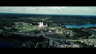 Aglonas bazilika.Aerial shot videos.Aglona basilica