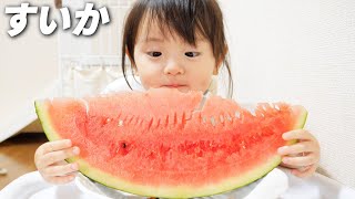 ファーストタイムスイカ🍉夏の終わりにスイカを食べる2歳娘🎐