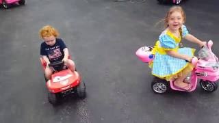Trampoline Toddlers: POWER WHEELS motorcycle gang cruising!