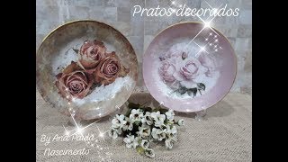 Glass dish decorated with craquele and decoupage