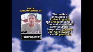 Finbar Augustin ~ Short Obituary