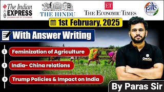 1 February 2025 | Editorial Discussion | Feminisation of Agriculture, India- China relations