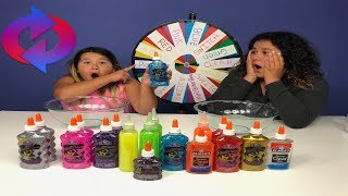 MYSTERY WHEEL OF SLIME SWITCH UP CHALLENGE - 6 COLORS OF GLUE SLIME CHALLENGE