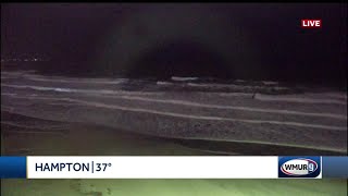 Rain falling heavily, winds gusts high at Hampton Beach; rain to eventually change to snow