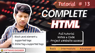 Block Level Element & Inline Tag in HTML | Tutorials #13 | Complete HTML tutorials with Notes & Code