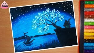 Magical Tree Landscape Drawing with Oil Pastels || Step by Step