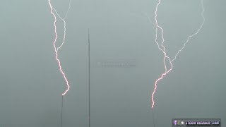 Upward lightning hitting towers in St. Louis - May 27, 2017