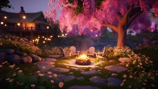 Cozy Spring Night Ambience with Campfire - Fireplace Sounds - Sleep Ambience