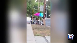Man hacks street vendor’s table with axe in southern California