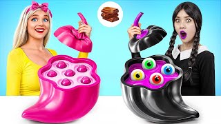 Wednesday vs Barbie Cooking Challenge | Pink vs Black Color Food by Turbo Team