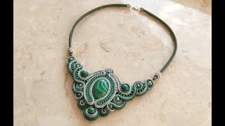 Green Malachite Necklace, Soutache Embroidery