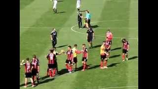 AFC Bournemouth players celebrate 0-4 away win at Huddersfield (9 August 2014)