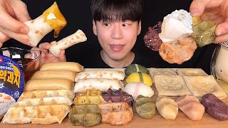 SUB)Korean traditional dessert tteok mukbang asmr | rice cake waffle with ice cream eating show