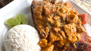 El mejor pescado frito estilo dominicano con mariscos cremosos /Cocina con sabor by Angie