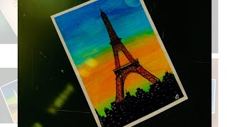 How to draw simple Eiffel Tower oil pastel drawing tutorial video for beginners step by step pastel