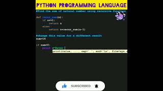 #python 84 To Find Sum of Natural Numbers Using Recursion In Python | Computer Programming | #shorts