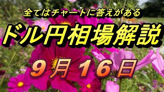 【FX】ドル円為替相場の予想と前日の動きをチャートから解説。日経平均、NYダウ、金チャートも。9月16日