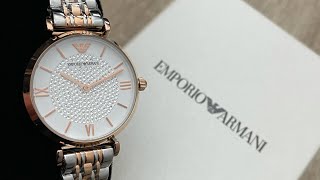 Emporio Armani Two-Tone Rose Gold Stainless Steel Ladies Watch AR1926 (Unboxing)